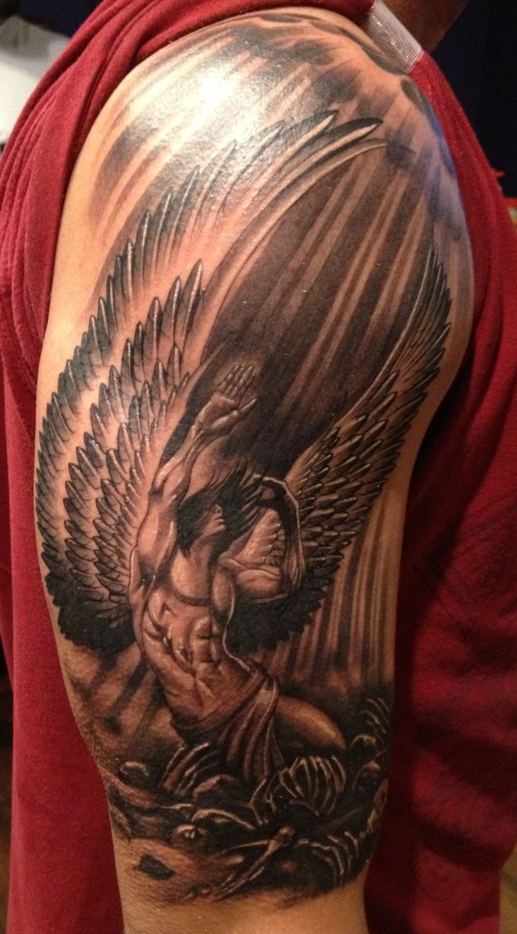 hooded guardian angel shoulder tattoos
