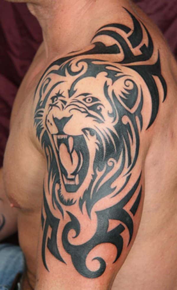 lion roaring tattoo shoulder