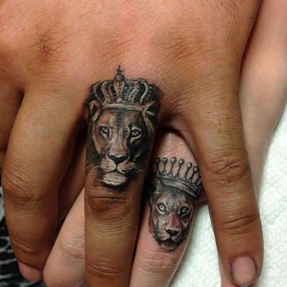king and queen chess piece finger tattoos